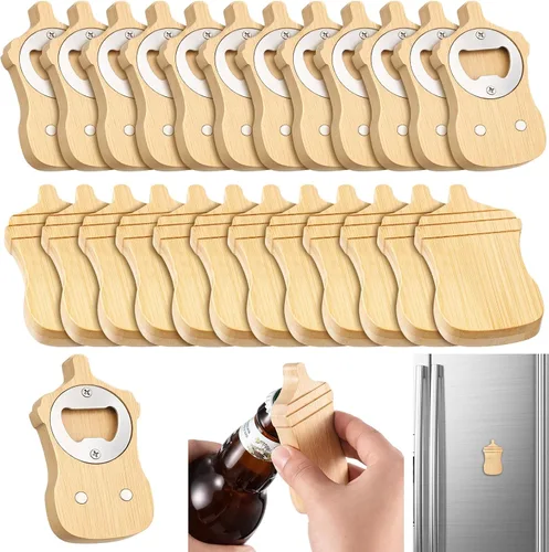 Vesici 24 piezas Abrebotellas magnético 6.35 cm DIY Bambú en forma de biberón Abrebotellas de madera Imán para nevera Adhesivo para refrigerador