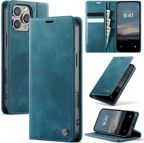 Miniatura 21 de Funda tipo cartera para iPhone 13 de piel tipo cartera con tarjetero y función atril, cierre magnético, bloqueo RFID, TPU a prueba de golpes