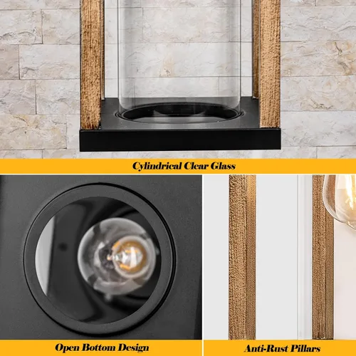 Miniatura 7 de Lámpara de Pared Grande para Exteriores 17" H Luminaria con Vidrio Transparente Cilíndrico Aplique de Pared Moderno para Patio Porche Patio, Base