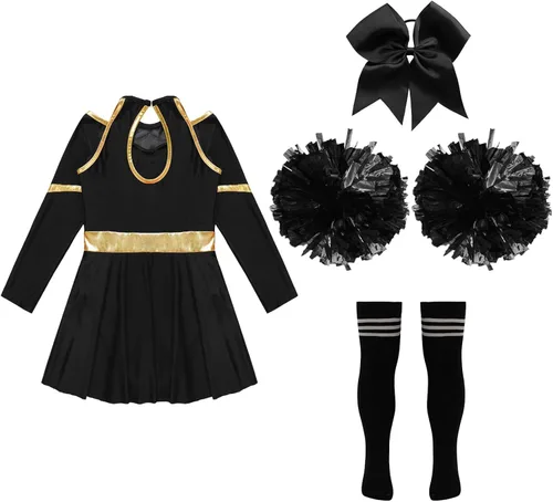 Miniatura 6 de TSSOE Uniforme de animadora para niñas, vestido de leotardo de manga larga, traje de animadora líder