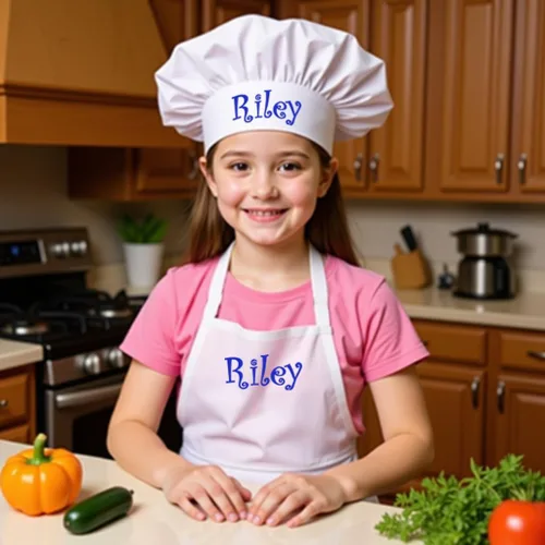 Miniatura 6 de Delantal bordado personalizado y sombrero de chef para niños y niñas, regalo divertido en la cocina (añade un juego de nombre, largo con sombrero)