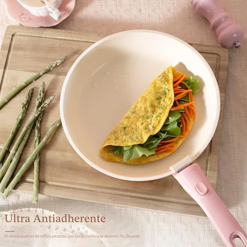 Miniatura 3 de Astercook Juego de 21 ollas y sartenes antiadherentes, juego de utensilios de cocina de cerámica, mango desmontable, juego de cocina de Rosa