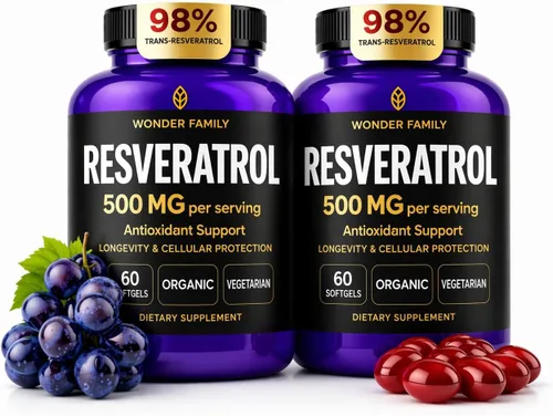 Miniatura 10 de WONDER FAMILY Suplemento de resveratrol 500 mg – Complejo orgánico de 98% de resveratrol trans – NAD Resveratrol antioxidantes y suplemento