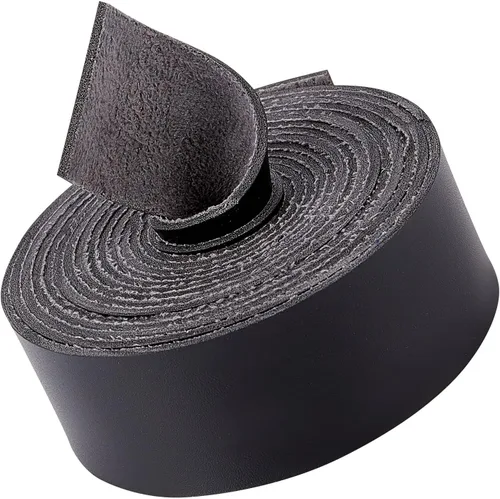 GORGECRAFT Tira de correa de cuero de 1 pulgada de ancho 6.6 ft de largo de grano de cuero negro, cordón plano de una sola cara para manualidades,