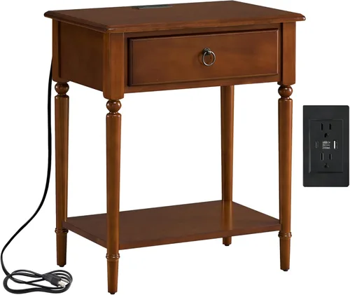 Miniatura 19 de Salem Mesita de noche de madera maciza con cajón y estante, roble medio, perfecta para dormitorios, salas de estar y espacios pequeños - Leick Home