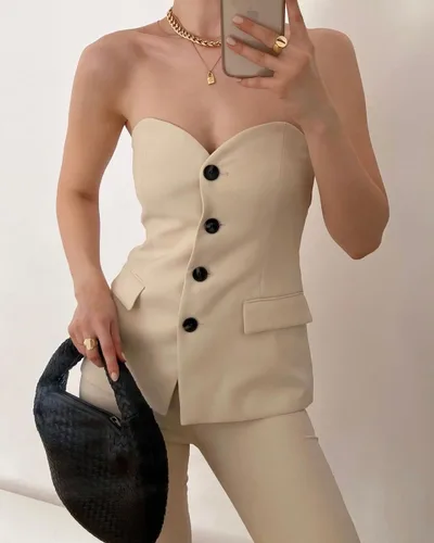 Miniatura 3 de Chaleco de traje sin tirantes para mujer, chaleco formal con botones en la parte delantera, chaleco con bolsillos