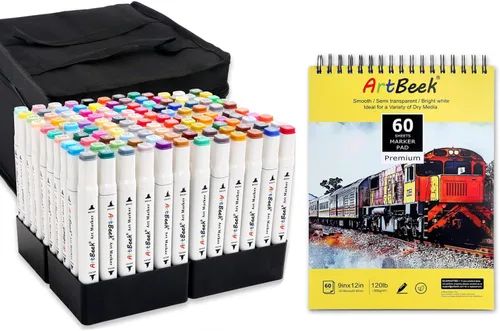 ArtBeek Marcadores de alcohol con punta de pincel de 120 colores con almohadilla de papel marcador ArtBeek de 9 x 12 pulgadas