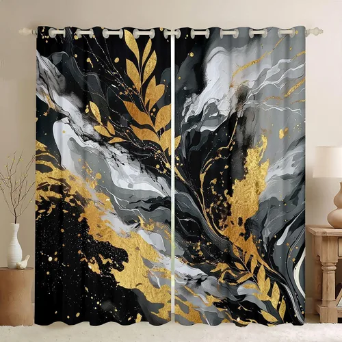 Miniatura 10 de Feelyou Cortinas abstractas para dormitorio, sala de estar, cortinas opacas de oscurecimiento negro y azul, con estampado de mármol, 2 paneles de 38
