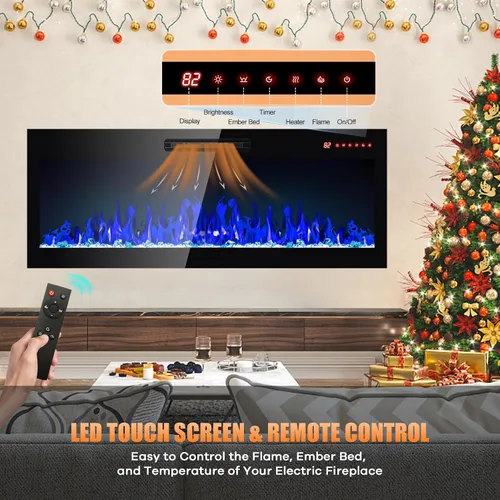 Miniatura 4 de Chimenea eléctrica, 50 pulgadas, empotrada y montada en la pared, calentador eléctrico de 1400 W con controles remotos, 16 colores de llama