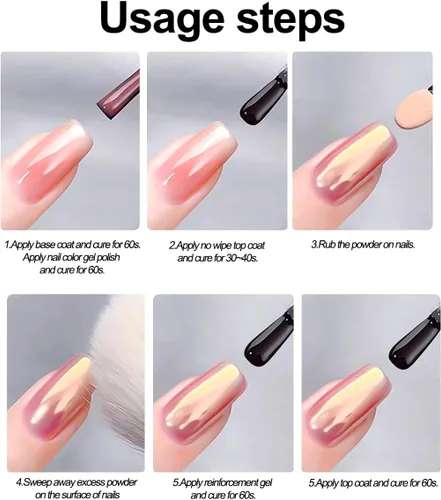 Miniatura 8 de Polvo de pigmento de uñas de neón, 5 colores de efecto espejo metálico, polvo cromado para uñas, diseño de uñas iridiscentes degradadas, kit