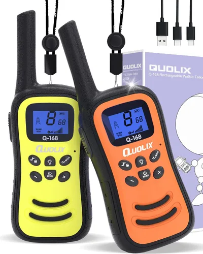 Miniatura 9 de QUOLIX Walkie Talkies para niños, paquete de 2 unidades, juguetes recargables para niños de 3 a 12 años, Walkie Talkie de largo alcance con 22
