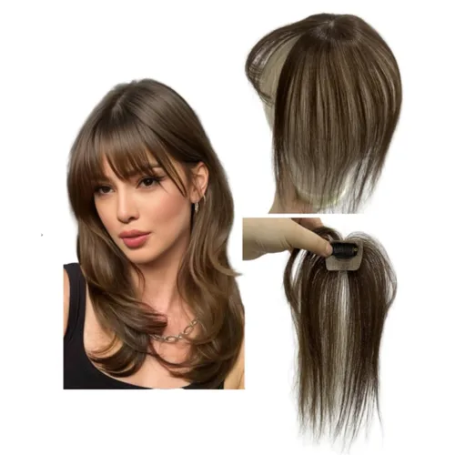 Miniatura 9 de Anemone Flequillo de cabello humano con clip para mujer, base de encaje de seda 3D, extensión de cabello natural falso para retroceder la línea