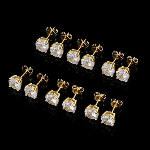 Miniatura 22 de Aretes de tuerca chapados en oro blanco de 18 quilates de 3 a 0.315 in con circonita cúbica redonda, paquete de 6 pares