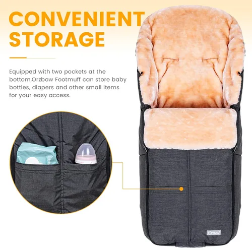 Miniatura 4 de Orzbow Saco Universal para Cochecito Saco de Bunting de Lana Sintética para Bebé Cálido, Resistente a la Intemperie, Hebillas Ajustables Funda