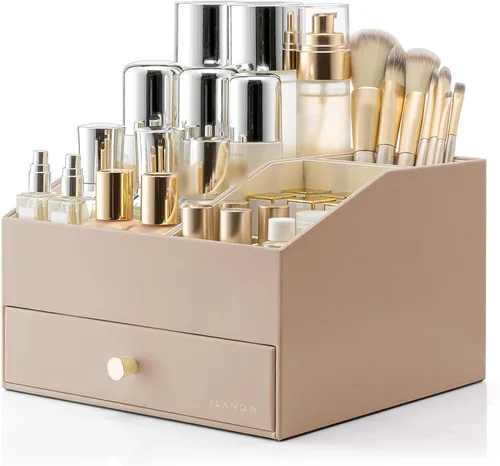 Miniatura 11 de Organizador de maquillaje Vlando, organizador para el cuidado de la piel para tocador, organizador de maquillaje de PU con cajones, estuche