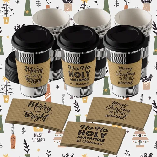 Miniatura 2 de Live It Up! Party Supplies Tazas desechables de café o chocolate caliente – Buffalo Plaid