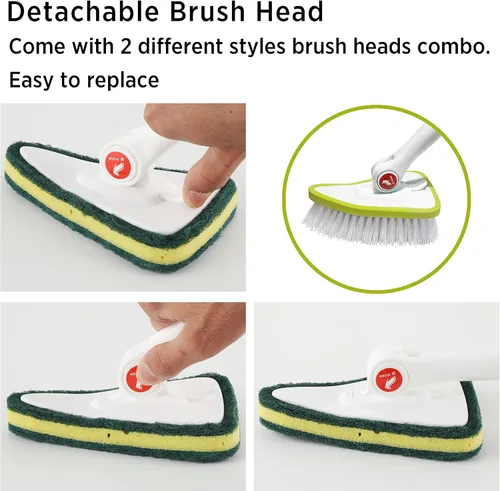 Miniatura 8 de CQT Cepillo de limpieza de baño 2 en 1 con mango largo extensible de 48 pulgadas, cepillo desmontable con 2 cabezales de limpieza y 2 cabezales