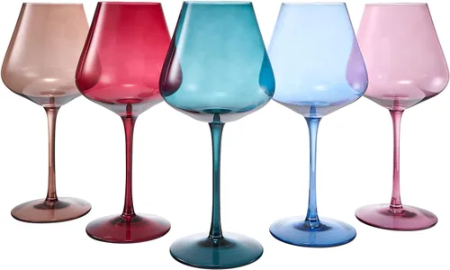 Miniatura 8 de Khen Flower Blooms - Juego de 5 copas de vino de cristal de colores, vasos grandes de 20 onzas, vasos altos de estilo italiano para vino tinto