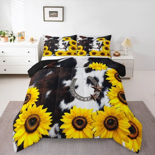 Miniatura 30 de Juego de edredón de vaquero, tamaño King, juego de ropa de cama de herradura con estrellas del oeste de Texas para adultos, hombres y niños, ropa