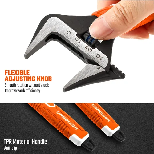 Miniatura 6 de VANQUISH Llave ajustable de 6 pulgadas, llave de fontanería de apertura de mandíbula de 1-1/4 pulgadas de ancho, acero CR-V, SAE y escala métrica