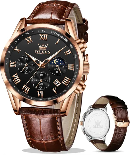 Miniatura 12 de OLEVS - Reloj de pulsera de cuero para hombre, analógico de cuarzo, cronógrafo de lujo con fecha, impermeable, luminoso - Estilo de vestir