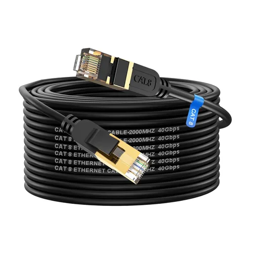 Miniatura 5 de Cable Ethernet Cat 8, cable de red LAN Cat8 de alta velocidad y servicio pesado de 10 pies 26AWG de 40 Gbps, 2000 Mhz con conector RJ45 chapado