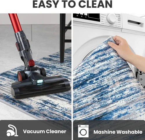 Miniatura 6 de SIILOOM 2 x 3 Alfombra moderna y abstracta para entrada, alfombra neutra azul marino gris multicolor súper suave de área pequeña, alfombras lavables