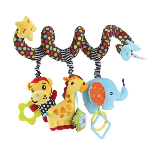 TOYMYTOY Juguete de asiento de coche en espiral para bebé, mono de peluche, elefante, cuna, sonajeros, actividad sensorial, juguete de viaje para