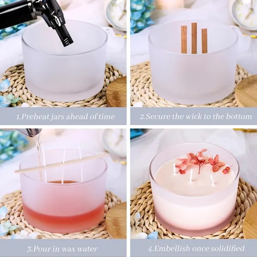 Miniatura 5 de CONNOO Frascos de Vela de Vidrio Esmerilado de 24 oz, Paquete de 6, Recipientes de Vela Vacíos a Granel de Boca Ancha para Múltiples Mechas
