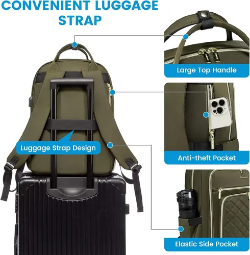 Miniatura 6 de LOVEVOOK - Mochila para portátil para mujer, resistente al agua, mochila de trabajo y viaje, con cartera, elegante, mochila para la universidad