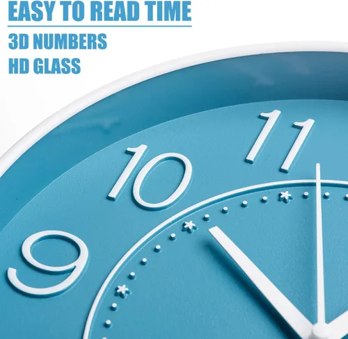 Miniatura 3 de HZDHCLH Reloj de pared pequeño de 10 pulgadas, funciona con pilas, reloj de cuarzo azul para pared, silencioso sin tictac, moderno reloj de pared