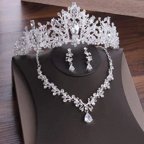 Hair Crowns for Women Luxury Crystal Heart Bridal Jewelry Set Rhinestone Crown Tiaras Earrings Choker Necklace Set Wedd