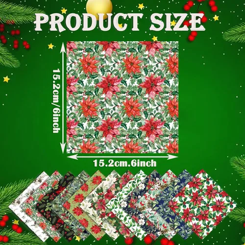 Miniatura 4 de Papel de recortes de Navidad de Poinsettia, 24 hojas de 6 pulgadas, de una sola cara, sin ácidos, papel de patrón floral de Navidad plegado plano