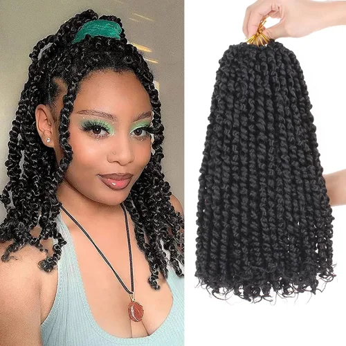 Leeven 8 paquetes de extensiones de cabello de ganchillo Passion Twist de 14 pulgadas, color negro natural Bomb, pretrenzado, onda de agua, rizos de
