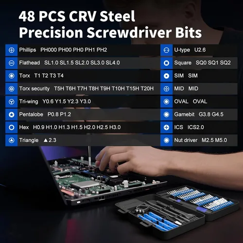 Miniatura 2 de STREBITO Juego de destornilladores de precisión pequeños de 64 piezas con Torx, Triwing, Pentalobe, kit de herramientas de reparación electrónica