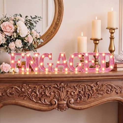 Miniatura 30 de Honoson 14 Pcs Soon to Be Mr and Mrs Light Sign Wedding Party Decoration LED Neon Light up Sign Table Decoration for Wedding Engagement Bridal