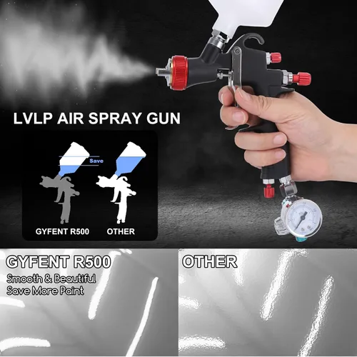 Miniatura 4 de R500 LVLP - Pistola de pulverización de aire premium, pistola de pintura automotriz con boquillas de 1.3/1.5/1.7/0.079 in y 18 piezas de accesorios