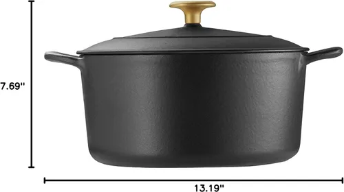 Miniatura 9 de Tramontina Bestow Olla Holandesa de Hierro Fundido Esmaltado con Tapa, Redonda 5.5 Cuartos, Negro Mate con Perilla Dorada