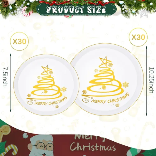 Miniatura 2 de EBOOT 60 piezas de platos de Navidad, platos de plástico de árbol de Navidad redondos desechables para postre y cena, suministros para fiesta