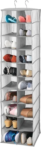 Miniatura 6 de mDesign Organizador de armario de tela suave, para zapatos, bolsos, embragues, accesorios, grande, 20 estantes sobre la barra de almacenamiento