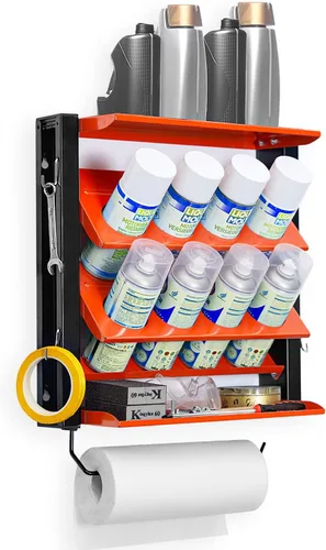 Ultrawall Soporte para latas de aerosol con soporte para toallas de papel, soporte de botella de spray montado en la pared de acero, estante de