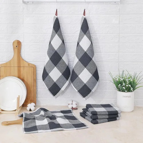 Miniatura 7 de Mordimy Trapos de cocina a cuadros 100% algodón, 12 x 12 pulgadas, súper suaves y absorbentes, de secado rápido, trapos de cocina para cocina