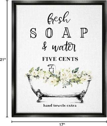 Miniatura 11 de Stupell Industries Jabón fresco y agua bañera baño diseño enmarcado flotante lienzo pared diseño de arte de pared por letras y forrado 4-Flotador