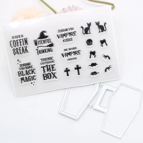 Miniatura 2 de KSCRAFT Taza de ataúd transparente de silicona transparente y troqueles de corte para álbumes de recortes, decoración en relieve, tarjeta de papel