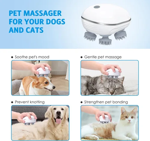 Miniatura 2 de Masajeador de mano mejorado para mascotas para perros y gatos, masajeador portátil para mascotas con 4 cabezales de masaje giratorios, eléctrico