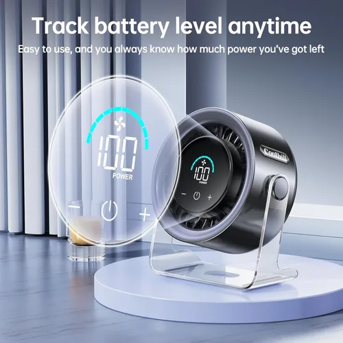 Miniatura 7 de USB Desk Fan for Bedroom: 100 Speeds Digital Display Quiet Portable Fan with Turbo Airflow, 120° Rotating Small Rechargeable Battery Desktop &