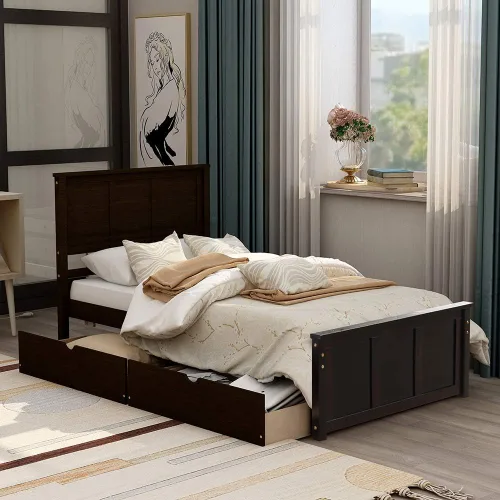 Miniatura 12 de Harper & Bright Designs Cama de plataforma de tamaño individual con 2 cajones de almacenamiento, marco de cama individual de madera