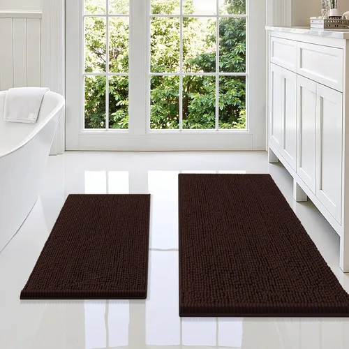 Miniatura 121 de Smiry Juego de 2 alfombras de baño, felpilla suave y absorbente, lavable a máquina, antideslizantes, para bañera, ducha y suelo