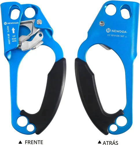 Miniatura 4 de NewDoar Certificado UIAA y CE - Ascendedor de mano para escalada en roca, arborista, equipo de rapel para cuerda de 8~13MM Azul-derecha