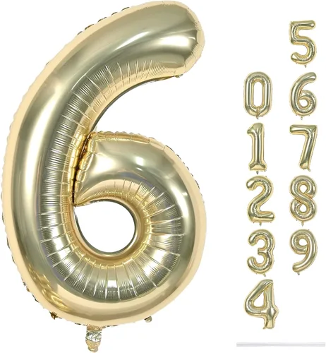 Miniatura 78 de Globo dorado champán con el número 5, globos de aluminio autoinflables grandes de 40 pulgadas del 0 al 9, globo de helio digital 5 dorado claro